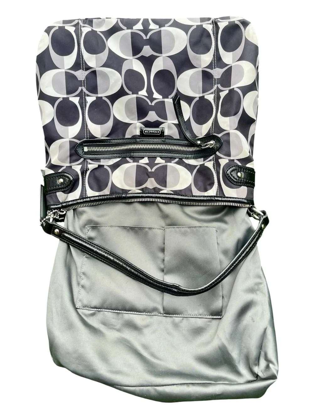 Authentic Coach Signature Nylon Hobo Bag – Black & Grey Monogram
